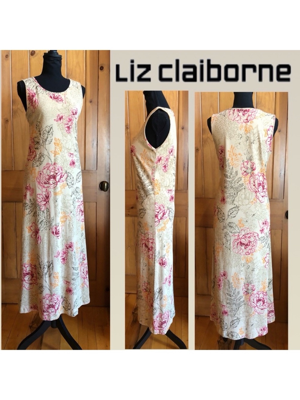 LIZ CLAIBORNE Vintage Sleeveless Maxi Floral Pull-on Unlined Stretch Dress (SP)